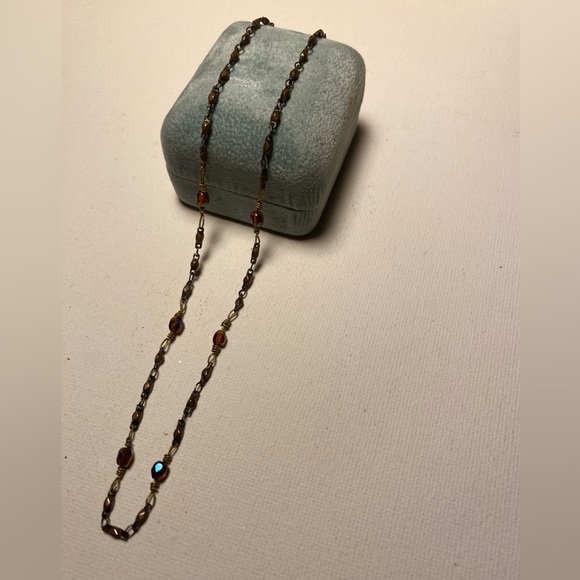 Jewelry - 💛 Vintage handmade antique style brass, golden brown glass crystals necklace.